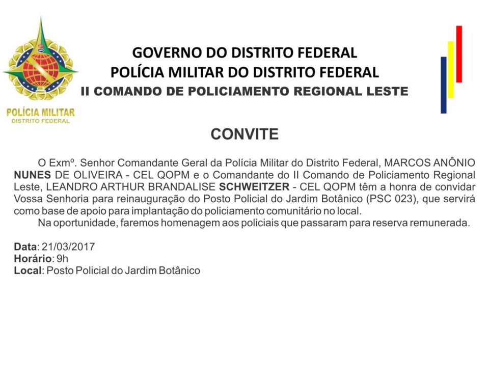Convite Reinauguração Posto Policial PMDF