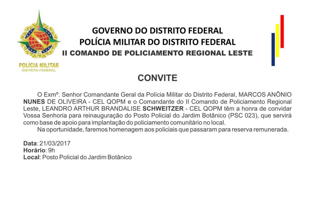 Convite Reinauguração Posto Policial PMDF